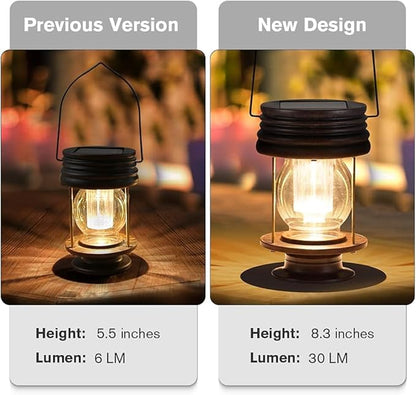 pearlstar Solar Lanterns Outdoor Waterproof 8.3” Solar Lights Outdoor Decorative Bright Outside Solar Table Lamp,30 Lumen, 2 Pack, for Garden Patio Yard Backyard Pathway Porch Driveway, (Warm White)