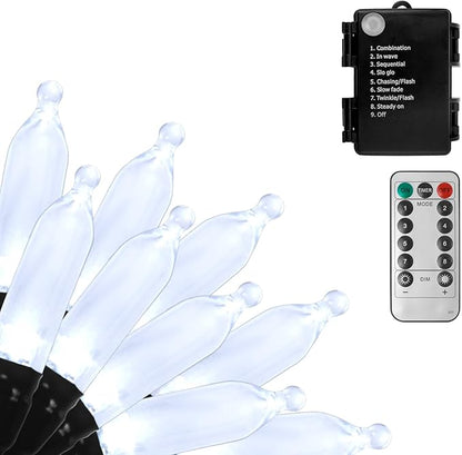 Battery Operated Christmas Lights, 33Ft 100 LED Cool White String Lights with Auto Timer & 8 Modes, Shatterproof Waterproof for Outdoor Indoor Wedding Party Home, Black Wire