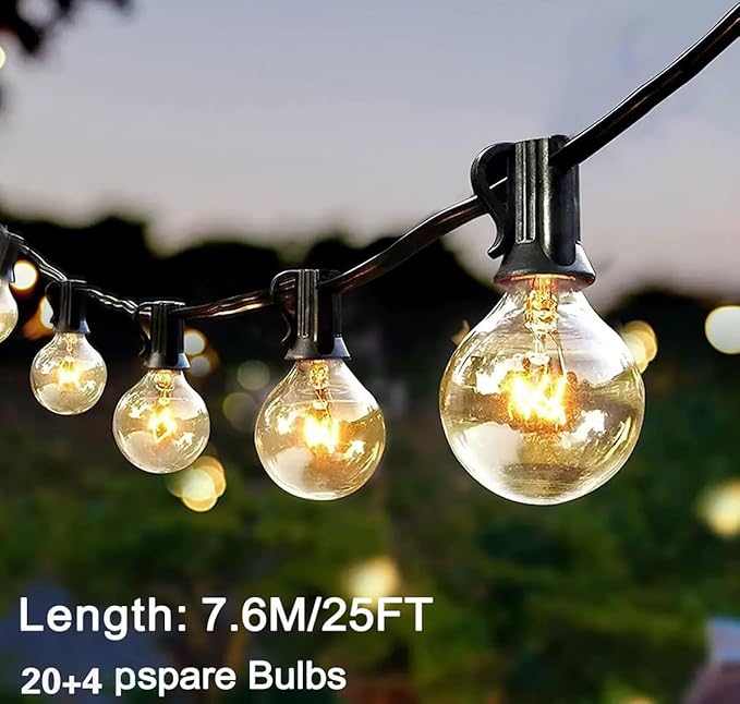 25FT G40 Globe Patio Lights with 20 Edison Glass Bulbs(4 Spare),5W E12 Base Warm Yellow Outdoor String Lights,Waterproof Connectable Hanging Light for Backyard Porch Balcony Party Decor