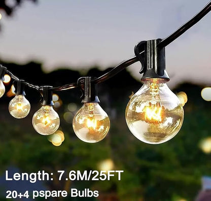25FT G40 Globe Patio Lights with 20 Edison Glass Bulbs(4 Spare),5W E12 Base Warm Yellow Outdoor String Lights,Waterproof Connectable Hanging Light for Backyard Porch Balcony Party Decor