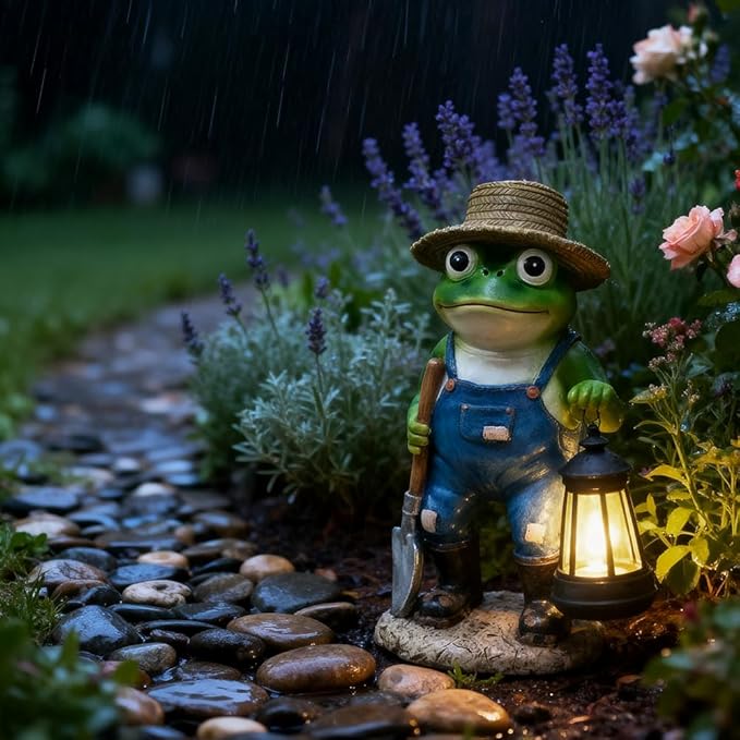 11" Solar Frog Garden Statue Light, Outdoor Decor