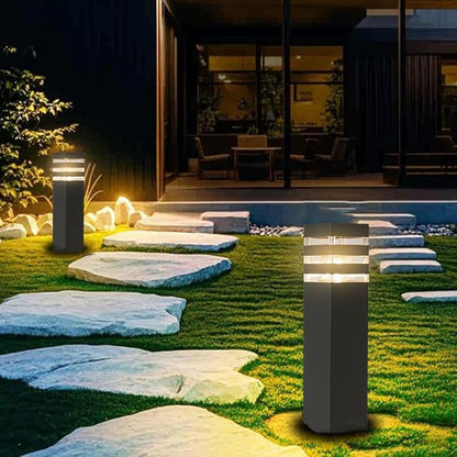 SLAWA 15In Pathway Lights Black E26 Outdoor Landscape Path Lighting Aluminum Walkway Bollard Lights Modern Landscape Sideway Post Lantern IP65 Waterproof Patio Porch Exterior Floor Lamp with Bulb