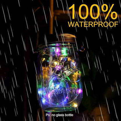 Solar Mason Jar Lights 6 Pack 20 Led Fairy Firefly Lights Mason Jar Lids String Lights with Hanger (Jars Not Included) Best for Mason Jar Outdoor Decor for Patio Garden Yard Lawn (Silver)