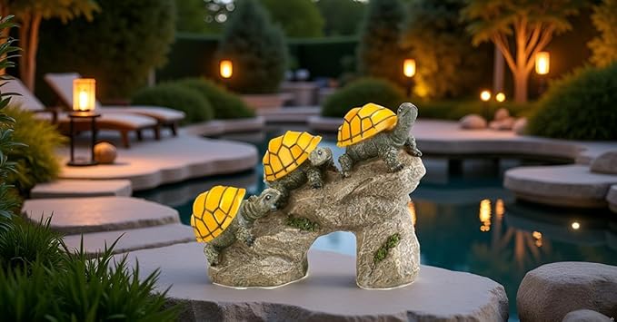 Solar Powered Turtles on Log Outdoor Accent Lighting LED Garden Light Decor