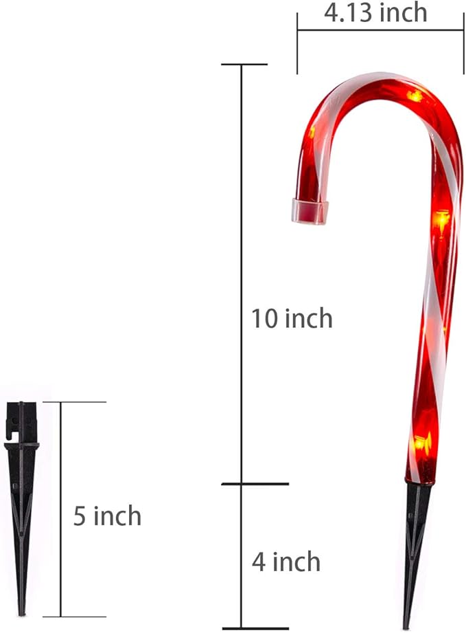 Christmas Candy Cane Lights Outdoor Pathway -10 Pack Lighted Candy Cane Pathway Markers Lights Walkway, 10 inch Candycane Christmas Sidewalk Outdoor for Yard Lawn Decorations