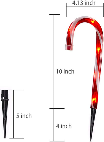 Christmas Candy Cane Lights Outdoor Pathway -10 Pack Lighted Candy Cane Pathway Markers Lights Walkway, 10 inch Candycane Christmas Sidewalk Outdoor for Yard Lawn Decorations