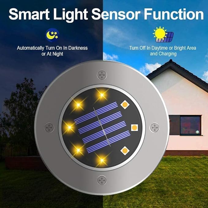 Solar Flat Disk Lights 12-Pack, Waterproof Walkway