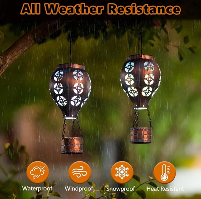 2-Pack Backyard Solar Lanterns, Waterproof LED Outdoor Lights