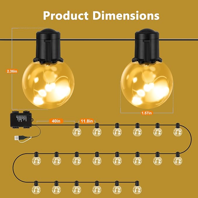 Warm White Patio String Lights, 22ft Weatherproof LED