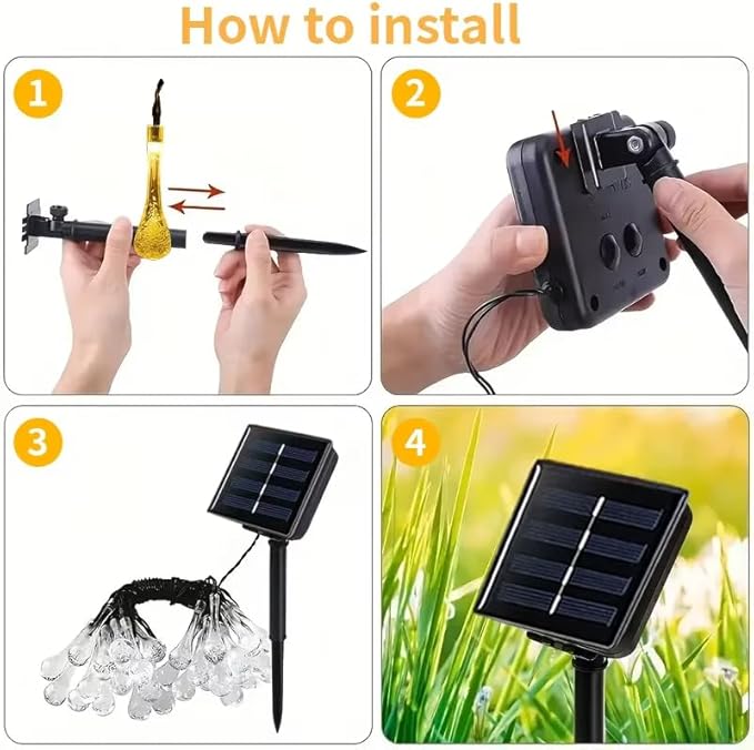 Solar String Light Outdoor Waterproof Solar Drop Lights,Water Drop Fairy Lights 13ft 20LEDs Solar Light with 8 Modes Solar Party Lights for Garden,Christmas Decorations (20ft 30LED White)