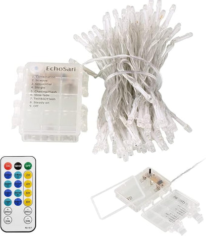 echosari Battery Christmas String Lights 100 LEDs Outdoor LED Fairy String Lights with Remote Button Cell(Dimmable, Timer, 8 Modes) - Multicolor