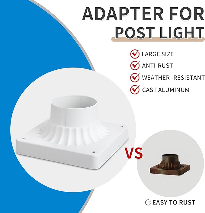 Outdoor Post Light Mounting Base 2 Pack,Cast Aluminum Pier Mount Base Adapter for Deck Porch Garden in Matter White Finish 5.6" W*5.6" L