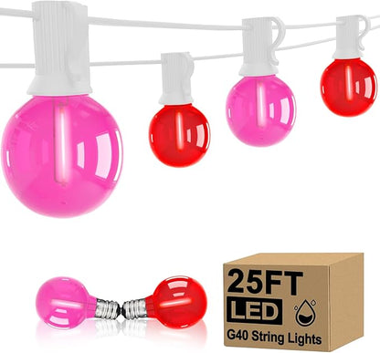 25FT G40 LED Outdoor Valentine's Day String Lights, Red and Pink Valentines Decorations Lights with 27 Shatterproof Globe Bulbs, Hanging Patio Lights for Home Balcony Backyard Garden Party Wedding