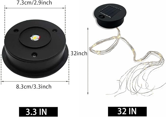 2 Pack Solar Watering Can String Lights - Round Solar Panel Outdoor Waterproof 32 Ft LED Copper Wire Hanging Lanterns Battery Box Replacement Accessories (Warm/Cold)
