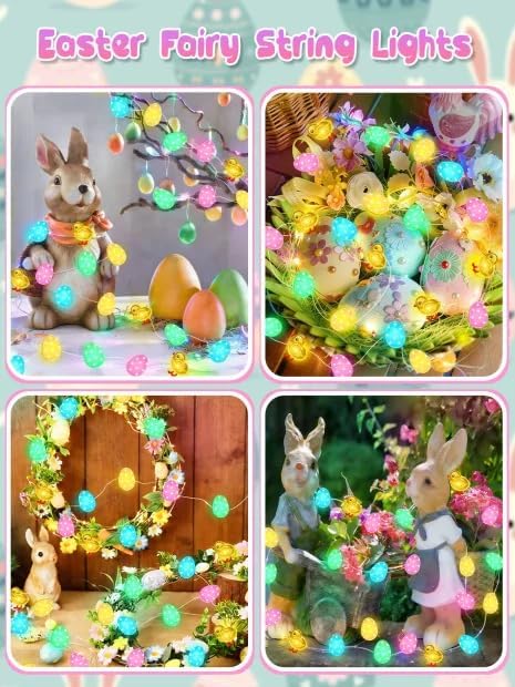Easter Fairy Lights Battery Operated with Remote, 10FT 30 LED Chicken Egg String Lights with 8 Modes & Timer, Twinkle Lights for Outdoor Indoor Party Spring Bedroom Decor, Pastel