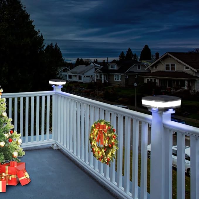 Sumaote Solar Post Cap Light, Outdoor Waterproof LED Solar Post Light Fits 4x4 5x5 6x6 Wooden Posts Fence Lights Platform Garden Patio Deck 6000K White Lighting, Black Shell, 1 Pack
