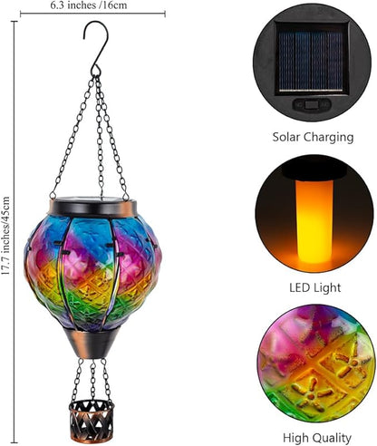 STARSOUL Solar Hot Air Balloon Lantern with Flickering Flame, Colorful Hanging Solar Lantern Outdoor Waterproof, Hot Air Balloon Solar Light Decorations for Garden Yard Lawn Porch Porch Backyard