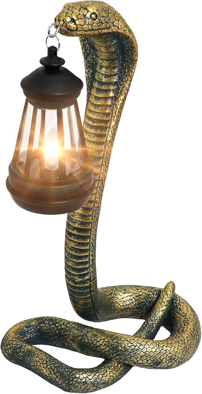 Solar Lantern Outdoor Snake Statues Garden Decoration, Yard Art Lawn Decor for Porch, Patio, Balcony, Housewarming Gifts for Birthday, Father's Day, Halloween(Bronze-Colored)