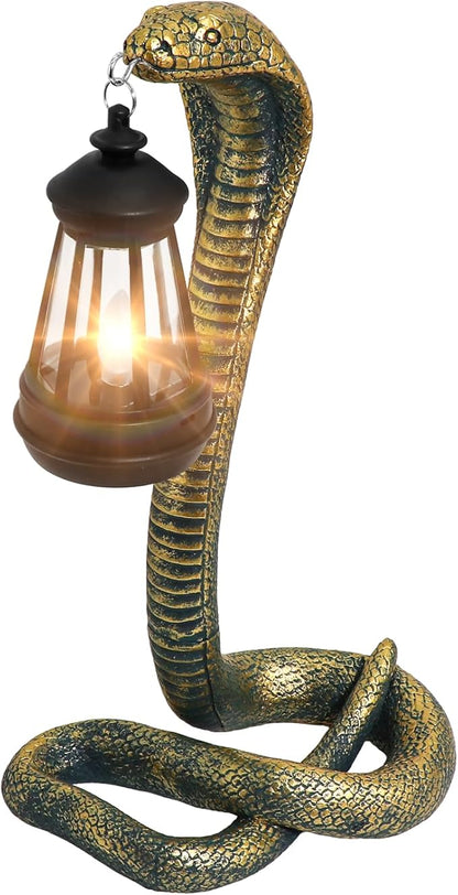 Solar Lantern Outdoor Snake Statues Garden Decoration, Yard Art Lawn Decor for Porch, Patio, Balcony, Housewarming Gifts for Birthday, Father's Day, Halloween(Bronze-Colored)