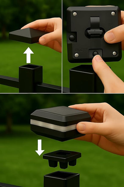 4 Pack Solar Post Cap Lights for 2x2 inch Aluminum, Wrought Iron, and Garden/Pool Fences, Warm White, Cool White, and Selectable RGB Colors with Built-in Color-Changing Holiday/Party Mode!