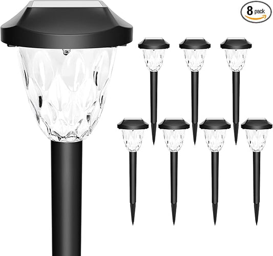 GIGALUMI 8 Pack Solar Lights Outdoor, Solar Pathway Lights with Great Pattern, Waterproof Auto On/Off Solar Powered Light for Outside Yard Garden Walkway Driveway Lawn Pathway