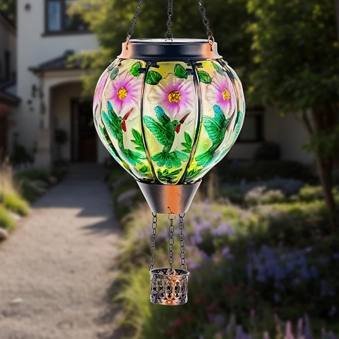 Decorative Hummingbird Solar Lanterns for Patio, Waterproof LED