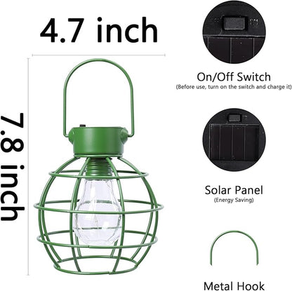 2 Pack Solar Lanterns Outdoor Hanging Lights, Metal Solar Lantern Outdoor Waterproof Auto On/Off Solar Light for Patio Backyard Pathway Porch, Green