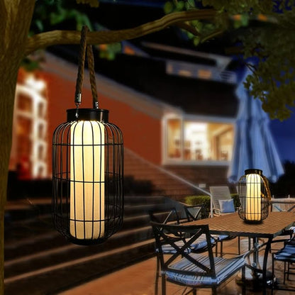 Large Outdoor Solar Lanterns Hanging Light Waterproof LED Garden Lights solar powered Retro Metal Auto On Off Table Lamp for Garden Patio Porch Lawn Pathway Walkway Tabletop Decorative(Black)