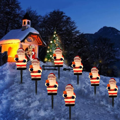 Christmas Decorations Outside, 7Ft Christmas Santa Pathway Stake Lights with 4 C7 Bulbs, Stake, Connectable Waterproof Driveway Markers Lights for Outside Path Garden Decor Holiday Yard Patio