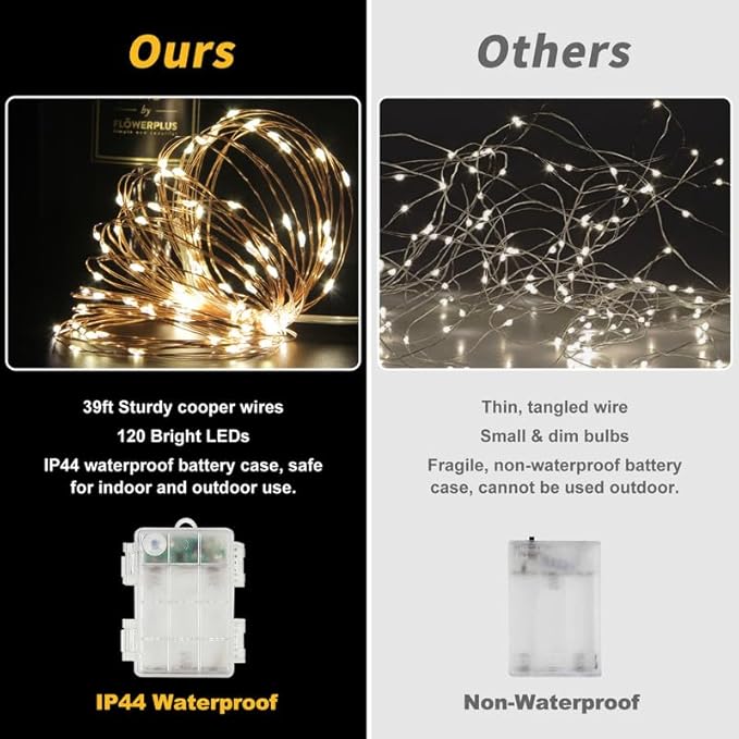 39ft Christmas LED String Lights, Waterproof Timer Lights