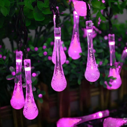 Solar String Light Outdoor Waterproof Solar Drop Lights,Water Drop Fairy Lights 13ft 20LEDs Solar Light with 8 Modes Solar Party Lights for Garden,Christmas Decorations (Pink)