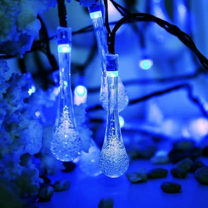 Solar String Light Outdoor Waterproof Solar Drop Lights,Water Drop Fairy Lights 13ft 20LEDs Solar Light with 8 Modes Solar Party Lights for Garden,Christmas Decorations (20ft 30LED Blue)