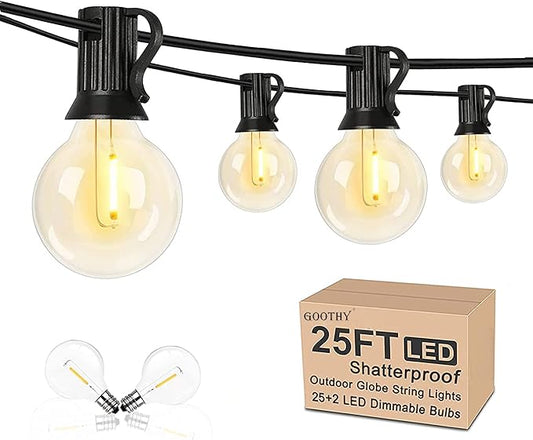 LED Outdoor String Lights, 25Ft G40 Globe Patio String Light Waterproof with 27 LED Warm White Bulbs, Hanging Outdoor Lights for Backyard Garden Porch Bistro Wedding Party Holiday Decor, Black Wire