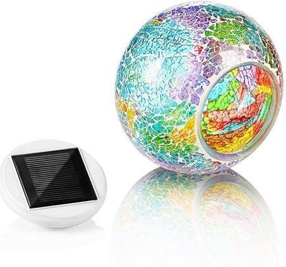 SunKite Solar Table Lights Outdoor Indoor Color Changing Crackle Crystal Glass Night Lights,Waterproof Solar Powered Mosaic Glass Lamp,for Garden Patio Yard Christmas Decorations (Multicolor)