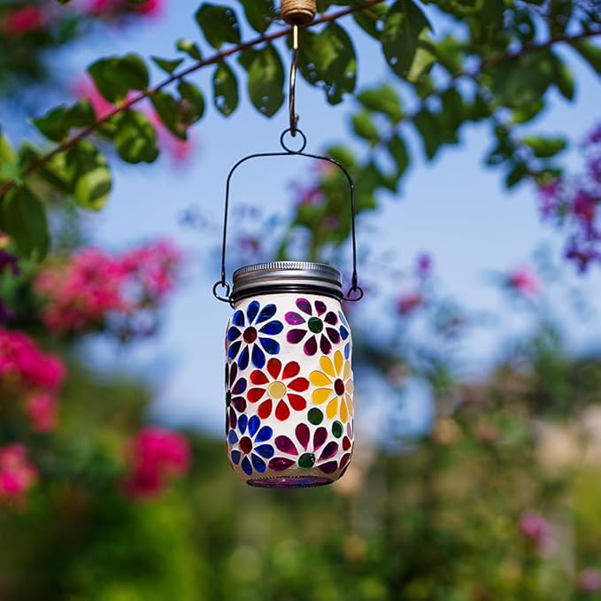 Stargarden Mosaic Solar Lantern ,Mosaic Lights ,Outdoor Hanging Jar Lights ,Waterproof Solar Lamps for Tree, Garden, Patio, Yard, Outdoor(Flower)