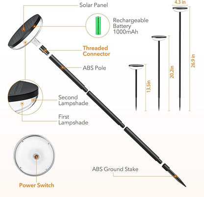 Tall Solar Pathway Lights Outdoor, 2 Pack Solar Garden Lights Outdoor Waterproof Bright Up to 12 Hrs, Round Garden Light for Yard Flower Bed Patio Path Walkway Driveway Outside Decor