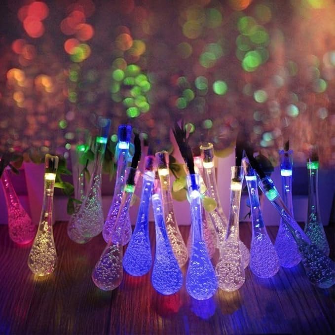 Solar String Light Outdoor Waterproof Solar Drop Lights,Water Drop Fairy Lights 13ft 20LEDs Solar Light with 8 Modes Solar Party Lights for Garden,Christmas Decorations (Multicolor)