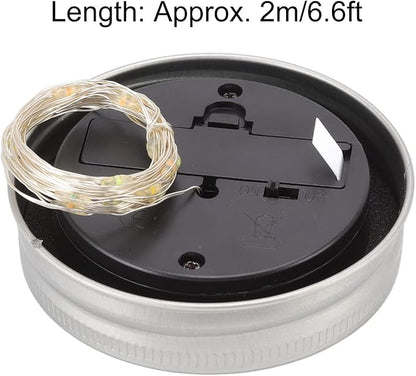 Solar Mason Jar Lid, 20 LED 6.6 Feet Waterproof Fairy Star Firefly Jar Cap String Lights Cap for Mason Jar Patio Garden Wedding Lantern