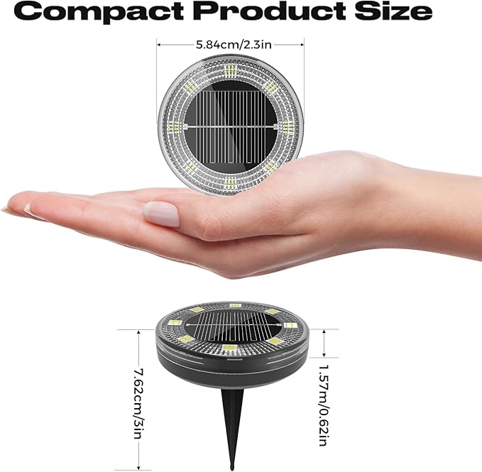 Peasur Mini Solar Ground Lights, 6 Pack Flat Solar Disc Lights Outdoor Waterproof, 2.3 Inch Small Solar Garden Lights Landscape Lighting for Outside Pathway Garden Yard Lawn Walkway,Warm White
