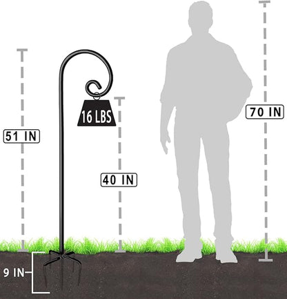 Outdoor Shepherd Hooks 60 inch Tall for Bird Feeder (2 Packs), Adjustable Metal Garden Poles for Hanging Plants Solar Light Lantern, Bright Black