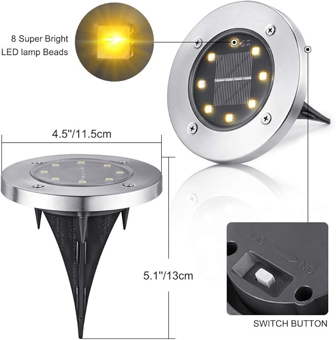 16-Pack Warm White Flat Solar Driveway Lights, Waterproof LED