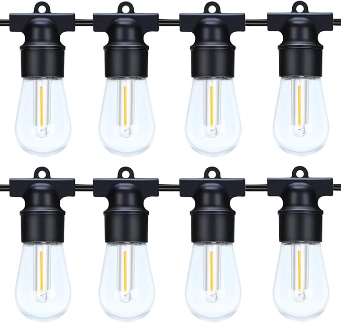 walsport 49FT LED Outdoor String Lights with S14 Shatterproof Plastic Bulbs (15+2 Spare) – ETL Listed IP65 Waterproof Patio Lights for Backyard, Cafe, Garden, Party Outdoor Lighting
