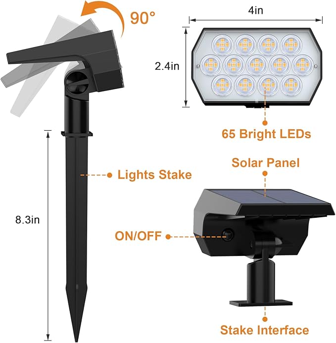 6-Pack Solar Spotlights, Waterproof Landscape LED