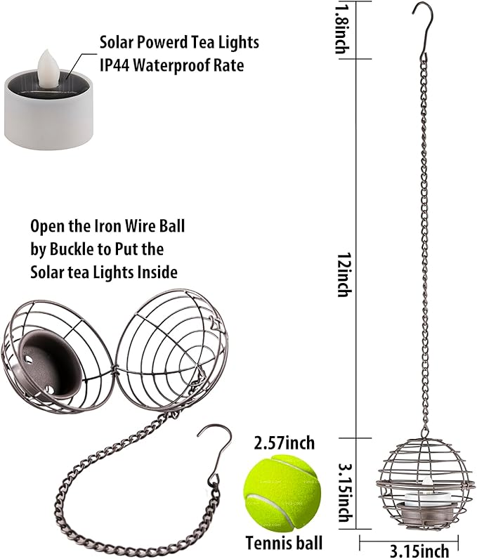 Courtyard Solar Hanging Lanterns 4-Pack, Metal Patio Decor