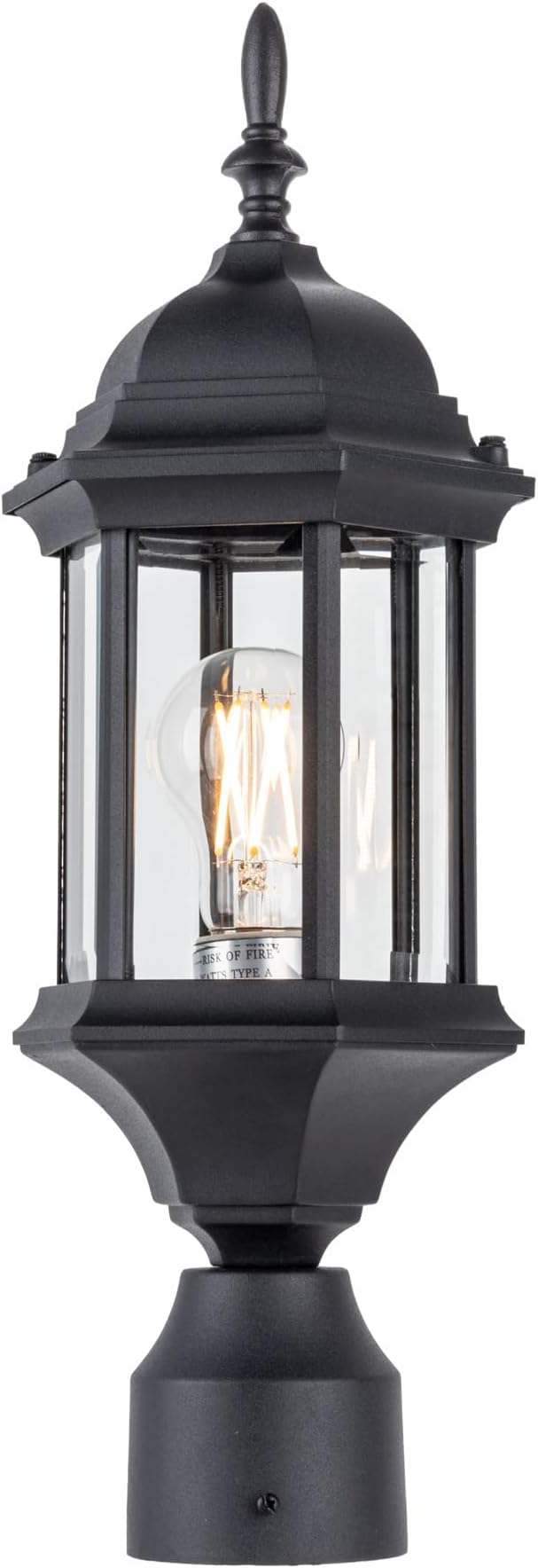 LIT-PaTH Outdoor Post Lighting Fixture Pole Lantern, E26 Medium Base Max 60W, Aluminum Housing Plus Glass, 1-Pack, Black Finish