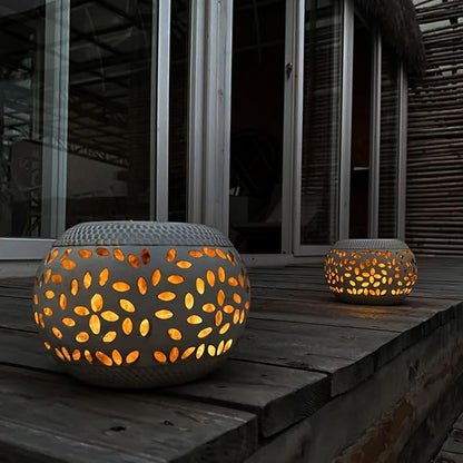 Solar Table Lanterns Outdoor Waterproof-2PACK Dancing Flickering Flame Solar Lights,White Metal Desktop Decorative Lamps for Gifts for Women Mom Desk Patio Garden Yard Decor