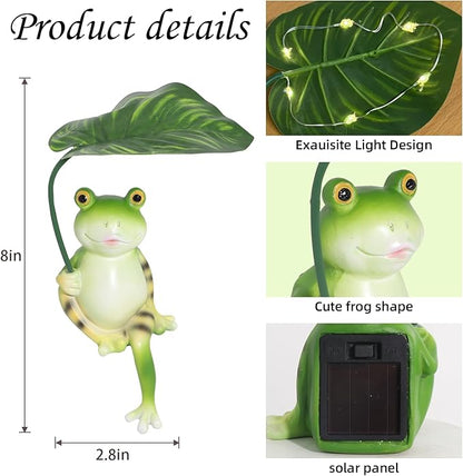 Solar Garden Statues Frog Garden Decor Figurine Lights with Umbrella for Outside,Yard Decorations Outdoor Patio Decor,Gardening Gifts for Women Mother's Day