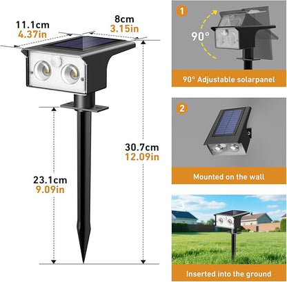 btfarm Solar Spot Lights Outdoor Waterproof, 3 Modes Motion Sensor Lights, Solar Powered Spotlights 2-in-1 Auto On/Off for Outside Pathway Yard Garden Landscape Lighting, Warm White