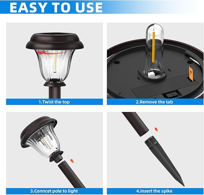 6-Pack Solar Pathway Lights, Waterproof LED Garden Lights