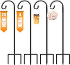4-Pack 24" Garden Shepherd Hooks, Iron Plant Hangers